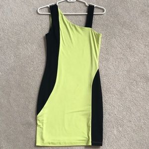 Black and lime green Bebe mini dress